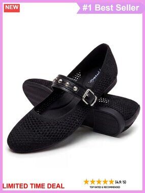 Mary Jane Ballet Flats Knitted Fabric Buckle Strap Round Toe Women's Shoes
